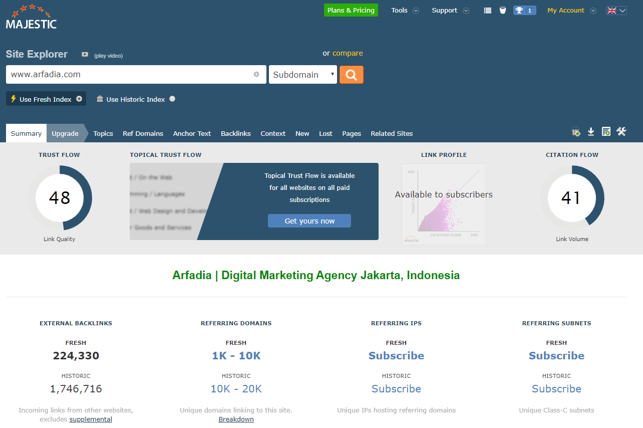 Tampilan Majestic untuk Website Arfadia.com